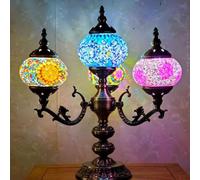 FUIBEJAE Marrakech Marrakech Marocchino lampade a Mosaico Turco lampade da Tavolo, Fatto a Mano 4 globi Luce Turca con scheggia di Vetro e Base in Bronzo per l'arredamento Luce Notturna,C