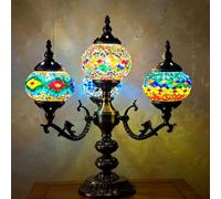 FUIBEJAE Marrakech Marrakech Marocchino lampade a Mosaico Turco lampade da Tavolo, Fatto a Mano 4 globi Luce Turca con scheggia di Vetro e Base in Bronzo per l'arredamento Luce Notturna,D