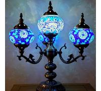 FUIBEJAE Marrakech Marrakech Marocchino lampade a Mosaico Turco lampade da Tavolo, Fatto a Mano 4 globi Luce Turca con scheggia di Vetro e Base in Bronzo per l'arredamento Luce Notturna,H