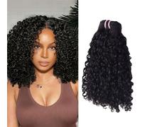 FUIBEJAE Mazzi di Capelli Umani Mossi e Ricci Pixie Mazzi di Capelli Umani Brasiliani Non Processati Capelli Remy Ricci Tessitura di Extension Capelli Naturali Neri Ricci per Donne Nere,16inch