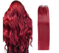 FUIBEJAE Micro Anello Loop Estensioni Dei Capelli Umani Reali Micro Link Remy Capelli Linea Di Pesce Vino Rosso Dritto Micro Bead Estensione Per Le Donne 50G 100 Fili,Wine red,18inch (45cm)