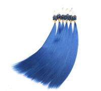 FUIBEJAE Micro Link Estensioni Dei Capelli Umani Linea Di Pesce Micro Bead Vera Estensione Dei Capelli Umani Blu Dritto Micro Loop Anello Estensioni Dei Capelli, 100G 100 Fili,20inch
