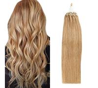 FUIBEJAE Micro Link Estensioni Dei Capelli Umani Marrone Chiaro Micro Bead Hair Extension Capelli Real Remy Capelli Lisci Setosi Micro Loop Adatto per Cosplay, 50G 100 Fili,18inch (45cm)