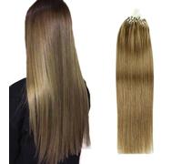 FUIBEJAE Micro Link Estensioni Dei Capelli Umani Marrone Chiaro Micro Loop Anello Capelli Veri Naturale Pre Bonded Estensioni di Capelli per Festa di Nozze Cosplay 50G 100 Fili,24inch(60cm)