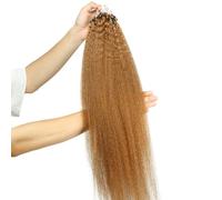 FUIBEJAE Micro Link Estensioni Dei Capelli Umani Marrone Crespo Dritto Micro Loop Anello Estensioni Linea Del Pesce Micro Bead Vera Estensione Umani per Le Donne, 100G 100 Fili,24inch