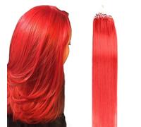 FUIBEJAE Micro Link Estensioni Dei Capelli Umani Rosso Crespo Dritto Micro Loop Anello Estensioni Micro Bead Real Remy Estensione Dei Capelli Per Le Donne, 50G 100 Fili,Rosso,16inch
