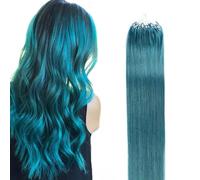 FUIBEJAE Micro Link Estensioni Dei Capelli Umani Rosso Crespo Dritto Micro Loop Anello Estensioni Micro Bead Real Remy Estensione Dei Capelli Per Le Donne, 50G 100 Fili,Blu,22inch