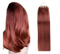 FUIBEJAE Micro Link Estensioni Dei Capelli Umani Rosso Marrone Crespo Dritto Micro Loop Anello Estensioni Micro Bead Real Remy Estensione Dei Capelli Per Le Donne, 50G 100 Fili,20inch(50cm)