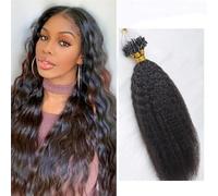 FUIBEJAE Micro Links Capelli Umani per Le Donne, Nero Crespo Dritto Micro Perlina Estensioni Dei Capelli Umani Micro Loop Anello Estensioni Dei Capelli Umani, 100G 100 Fili,24inch