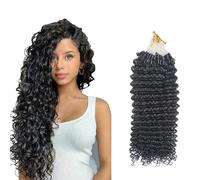 FUIBEJAE Micro Links Estensioni Dei Capelli Umani Reali, Colore Nero Naturale Real Remy Crespo Riccio Micro Loop Anello Estensioni Dei Capelli Per Le Donne, 50G 100 Fili,14inch