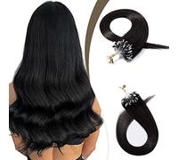 FUIBEJAE Micro Loop Anello Capelli Veri Estensioni Dei Capelli Umani Nero Setoso Dritto Micro Link Capelli Micro Bead Capelli Estensioni Dei Capelli Umani per Le Donne, 100 Fili,28inch