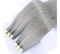 FUIBEJAE Nastro in Estensioni dei Capelli, 100G 40Pcs Grigio, Vero Umano Remy Capelli Lisci, Nastro Invisibile Estensioni con Estremità Spesse per Le Donne Ragazze,20inch