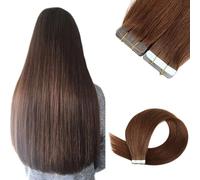 FUIBEJAE Nastro in Estensioni dei Capelli Umani Nastro Invisibile Nelle Estensioni Dei Capelli Reali Umani Setoso Dritto Per Le Donne 20 Pz/Pacchetto, #4 Marrone Scuro,16inch