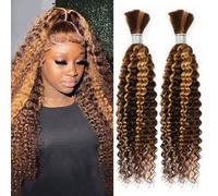 FUIBEJAE P4/27# Capelli Umani Intrecciati per Trecce Boho Pianoforte Colore Onde Profonde Capelli Umani in Massa per Treccia Senza Fascia Ciocche Ricce Extension per Trecce,2bundles,16inch