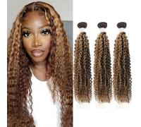 FUIBEJAE P4/27# Onde del Corpo 3 Pacchi Capelli Umani Mossi Non Trattati Brasiliani Vergini Remy Capelli Lisci Pacchi di Extension Capelli Rapida per Donne Nere,Curly,14 16 18 inch