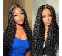 FUIBEJAE Parrucche con chiusura in pizzo trasparente 4X4 HD, densità 150%, capelli umani, parrucche ricce frontal senza colla, capelli naturali per donne nere, colore naturale,24inch