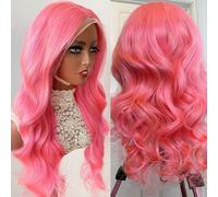 FUIBEJAE Parrucche Front Lace 13X4 HD Body Wave Ricce in Capelli Umani, Densità 150%, Parrucca Vergine Brasiliana Wavy Bagnata Pineapple Wave per Donne Nere, Rosa,24inch