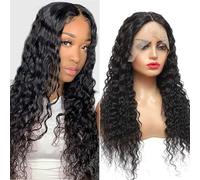 FUIBEJAE Parrucche Front Lace 13x4 HD Deep Water Wave in Capelli Umani, Densità 150%, Parrucca Brasiliana Vergine Ondulata Bagnata Pineapple Wave per Donne Nere,#1B,150%,22inch