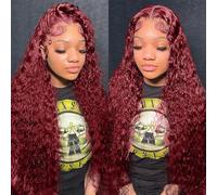 FUIBEJAE Parrucche Frontali in Pizzo 13X4 HD Body Wave Ricce in Capelli Umani, Densità 150%, Parrucca Vergine Brasiliana Ondulata e Bagnata, Onde Ananas per Donne Nere, 99J# Rosso Vino,10inch