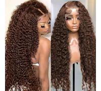 FUIBEJAE Parrucche Frontali in Pizzo 13x4 HD Deep Wave Marrone Cioccolato in Capelli Umani, Densità 150%, Parrucca Vergine Brasiliana Bagnata e Ondulata a Onde Ananas per Donne Nere,14INCH