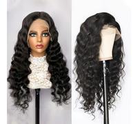 FUIBEJAE Parrucche Frontali in Pizzo Profondo Sciolto in Capelli Umani, Chiusura in Pizzo Trasparente 4x4 HD, Parrucche in Capelli Umani con Densità 150% per Donne Nere, Parrucca Frontale,24inch