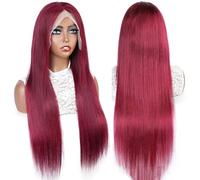 FUIBEJAE Parrucche Frontali in Pizzo Trasparente 99J# Rosso Vino 13X4 HD, Densità 150%, Lisce, Senza Colla, Pre-Pettinate con Baby Hair per Donne Nere, per Uso Quotidiano,26inch