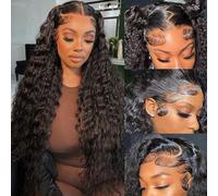 FUIBEJAE Parrucche Frontali in Pizzo Trasparente HD 13X4 Colore Naturale, Onde d'Acqua, Parrucche Frontali in Pizzo per Donne Nere, Senza Colla, Pre-Pettinate con Baby Hair per l'Uso,24inch