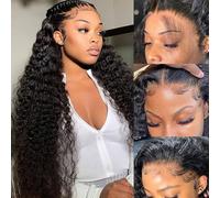 FUIBEJAE Parrucche Frontali in Pizzo Trasparente HD Natural Color 13X4 Onde Profonde per Donne Nere, Senza Colla, Pre-Pettinate con Capelli Bambini per la Vita Quotidiana,18inch