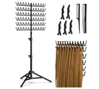 FUIBEJAE Treccia Hair Rack Treccia a due lati Rack 120Pegs Altezza Metallo Estensione Capelli Rack Regolabile in altezza Strumento per lo styling dei capelli per parrucchieri Salon, nero
