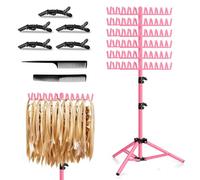 FUIBEJAE Treccia Hair Rack Treccia a due lati Rack 144 pioli Hair Extension Rack Strumento per lo styling dei capelli regolabile in altezza per parrucchieri Salone di casa in viaggio, rosa