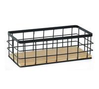 Fuikupe Cestini portaoggetti in filo metallico con base in legno, cestino rettangolare da appendere alla parete, telaio in ferro, resistente in tinta unita, per cucina e bagno