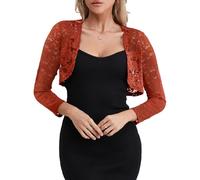 fuinloth Coprispalle Donna Elegante Cerimonia in Pizzo Bolero Sposa Giacca Corta Coprispalla Estivo Marrone L 44-46