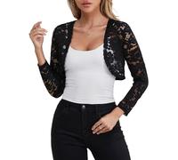 fuinloth Coprispalle Donna Elegante Cerimonia in Pizzo Bolero Sposa Giacca Corta Coprispalla Estivo Nero L 44-46