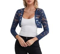 fuinloth Coprispalle Donna Elegante Cerimonia in Pizzo Bolero Sposa Giacca Corta Coprispalla Estivo Navy Blu S 40-42