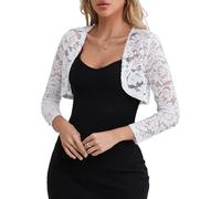 fuinloth Coprispalle Donna Elegante Cerimonia in Pizzo Bolero Sposa Giacca Corta Coprispalla Estivo Bianco S 40-42