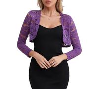 fuinloth Coprispalle Donna Elegante Cerimonia in Pizzo Bolero Sposa Giacca Corta Coprispalla Estivo Viola XXL 52-54