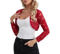 fuinloth Coprispalle Donna Elegante Cerimonia in Pizzo Bolero Sposa Giacca Corta Coprispalla Estivo Vino Rosso XL 48-50