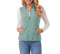 fuinloth Gilet Pile Donna - Design Semplice con Zip e Tasche - Per Commute e Outdoor - Leggero e Caldo Verde Grigiastro M