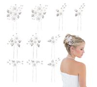 FUIPVGI 10 Pezzi Forcine per Capelli da Sposa Spille per Capelli a Forma di Fiore Fermagli per Capelli Sposa Clip Capelli Matrimonio Argente Forcine Accessorio per Capelli per Donne e Ragazze