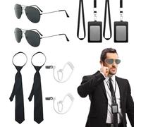 FUIPVGI 10 Pezzi Set di Accessori per Agente Set per Costume da Autista Guardia di Sicurezza, con Occhiali da Sole, Cravatta, Porta Carte, Tubo per Auricolare, per Carnevale, Halloween (Nero)