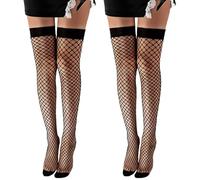 FUIPVGI 2 Paia Calze a Rete da Donna Calze Autoreggenti da Donna Calze autoreggenti Alte Alla Coscia Di SetaRete Media Elastiche Antiscivolo Reggicalze, Taglia unica (Nero)