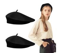 FUIPVGI 2 Pezzi Berretto Francese Lana Scozzese, Cappello Basco Donna Estivo, Berretto Strillone, Taglia Unica (Nero)