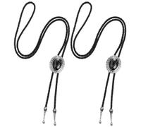 FUIPVGI 2 Pezzi Bolo Cravatta Bolo Tie per Gli Uomini Western Cowboy Bolo, Set di 2 Cravatte Bolo in Pelle Intrecciata con Pendente, Cravatta di Cuoio Nera per uomo e donna, Accessori Western (Nero)