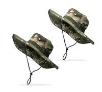 FUIPVGI 2 Pezzi Cappello Boonie, Cappello da Pescatore Pieghevole, Cappello da Sole Anti UV Tesa Larga, Giungla Cespuglio Classico Stile Esercito, per Pesca Caccia Campeggio Climb (Verde)
