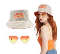 FUIPVGI 2 Pezzi cappello pescatore + occhiali a forma di cuore set di accessori per costumi da Aperol Spritz, ricamato cappello da festa, cappello a secchiello, per costumi di Carnevale (arancione)