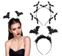 FUIPVGI 2 Pezzi Cerchietto Pipistrello per Halloween, Cerchietto da Vampiro, Fasce per Costume e Cosplay, Decorazione (Nero)