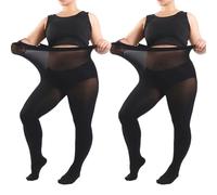 FUIPVGI 2 Pezzi Collant 70 DEN, Opaco Super Taglia Plus Size, Extra Invernale Microfibra, Leggings da Donna Taglie Forti, Pancia Piatta (Nero)