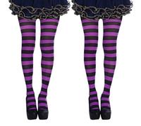 FUIPVGI 2 Pezzi Collant Opachi, Collant a Righe da Strega, Collant Colorati con Righe, Calze Fever, per Feste, Spettacoli, Balli, Halloween, Cosplay (Viola, Nero)