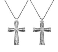 FUIPVGI 2 Pezzi Crocifisso Collana Uomo Collana Croce Uomo, Collana con Ciondolo a Forma di Croce Regolabile Collana Uomo Crocifisso, Collana Crocifisso Uomo Collane Uomo, Unisex (Argento)