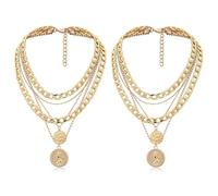 FUIPVGI 2 Pezzi Punk Chunky Collana Catena Esagerata Strati Cubano Collana, Collane da Donna Collane Oro Donna Collana a Strati, Clavicola Impilabile Girocollo Set per Donne e Ragazze